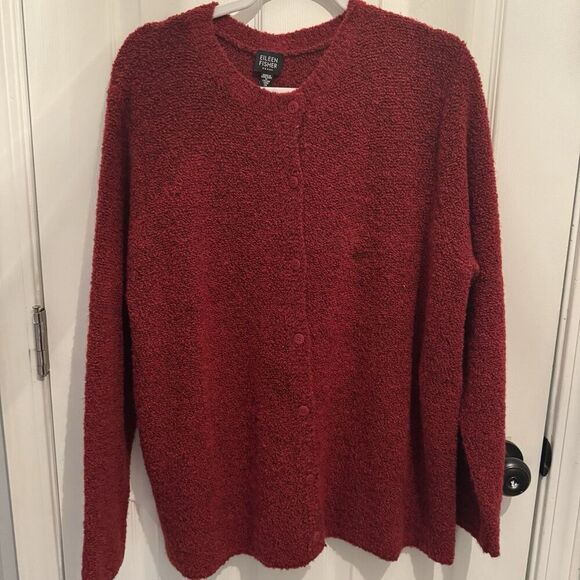 Eileen Fisher Italian Yarn Sweater Cardigan Maroon Size 1X Button Front - Picture 1 of 6